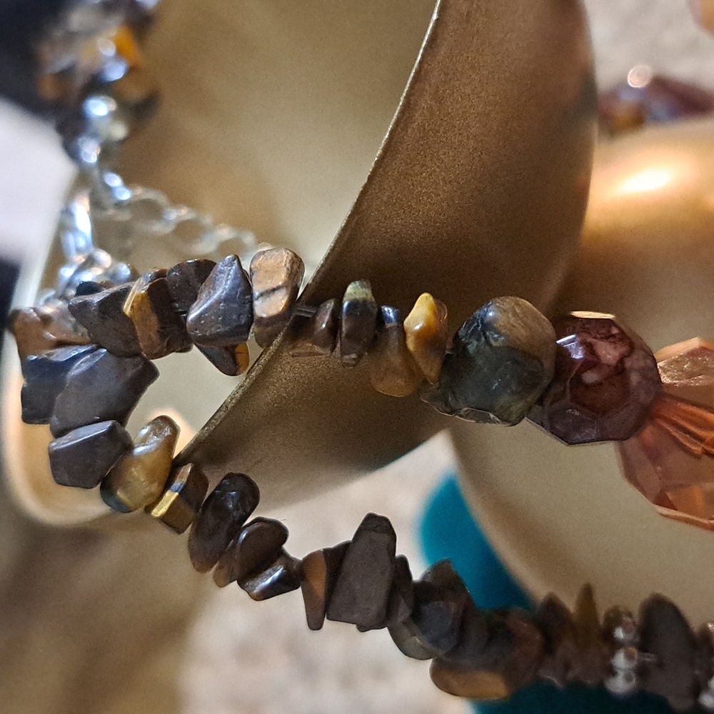 Amber Tiger Eye and Brown Beaded Jewelry Set